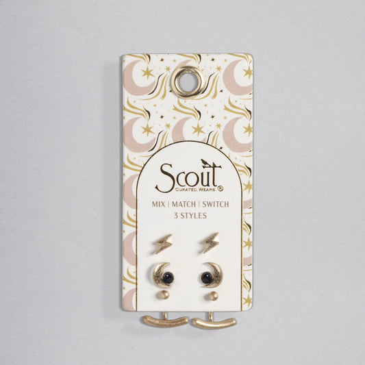 Stud Trio Ear Jacket Set - Moon | Black Spinel | Gold