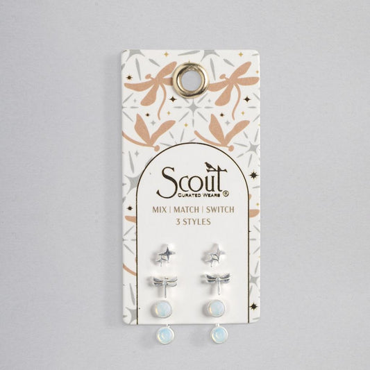 Stud Trio Ear Jacket Set - Dragonfly | Opalite | Silver