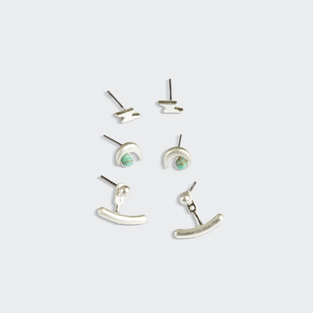 Stud Trio Ear Jacket Set - Moon | Turquoise | Silver