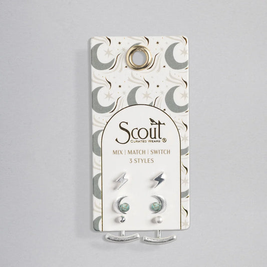 Stud Trio Ear Jacket Set - Moon | Turquoise | Silver