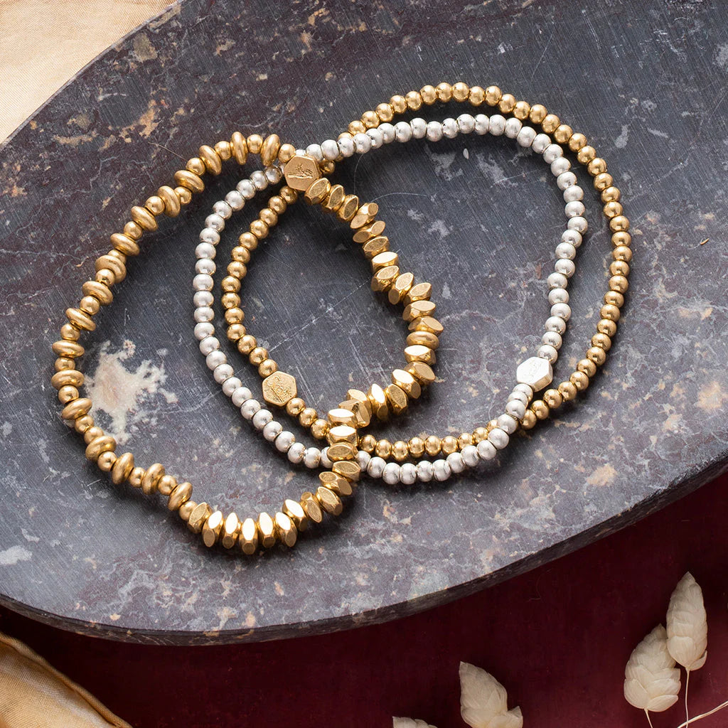 Mini Metal Stacking Bracelet - Mixed Beads