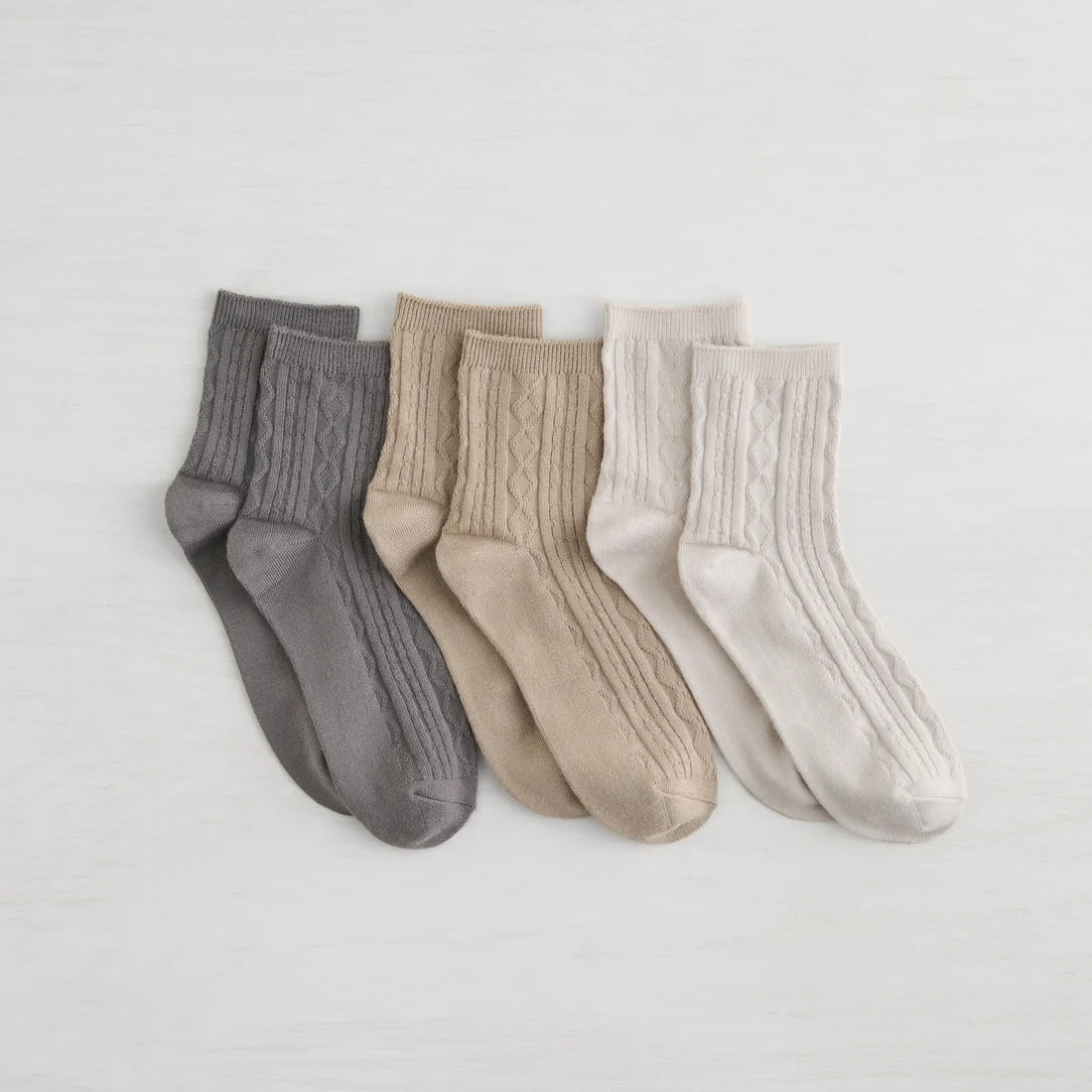 3 PK Womens Non Terry Cable Low Crew