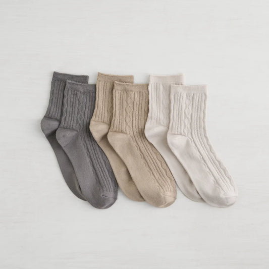 3 PK Womens Non Terry Cable Low Crew