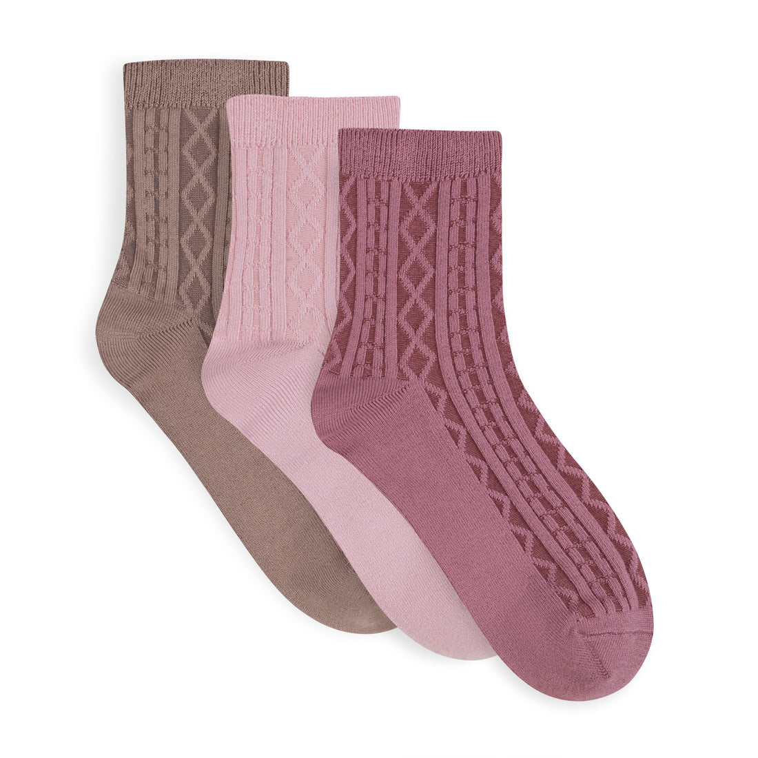 3 PK Womens Non Terry Cable Low Crew