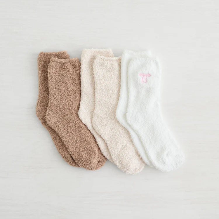 3 PK Women's Lover Cozy Crew Sock - Tan Combo