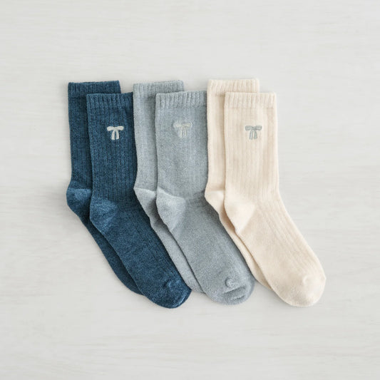 3 PK Women's Velvet Cozy Crew Sock - Blue/Grey