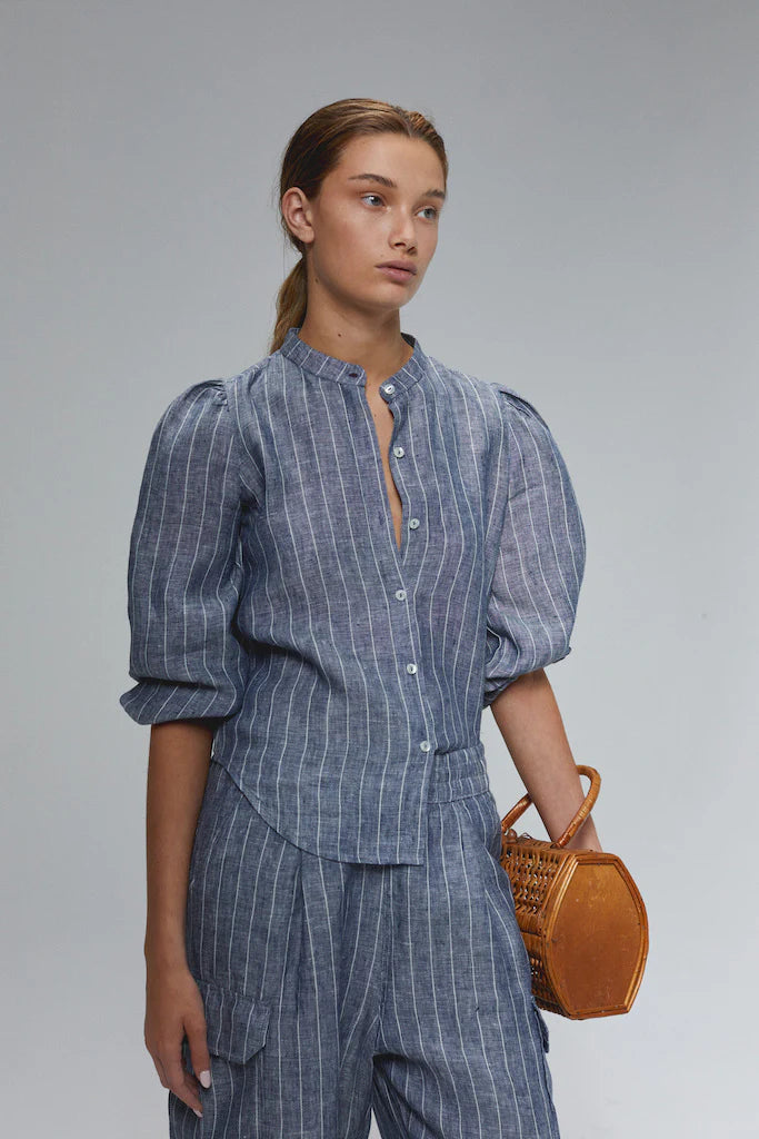 Meknes Linen Shirt | Navy Stripes