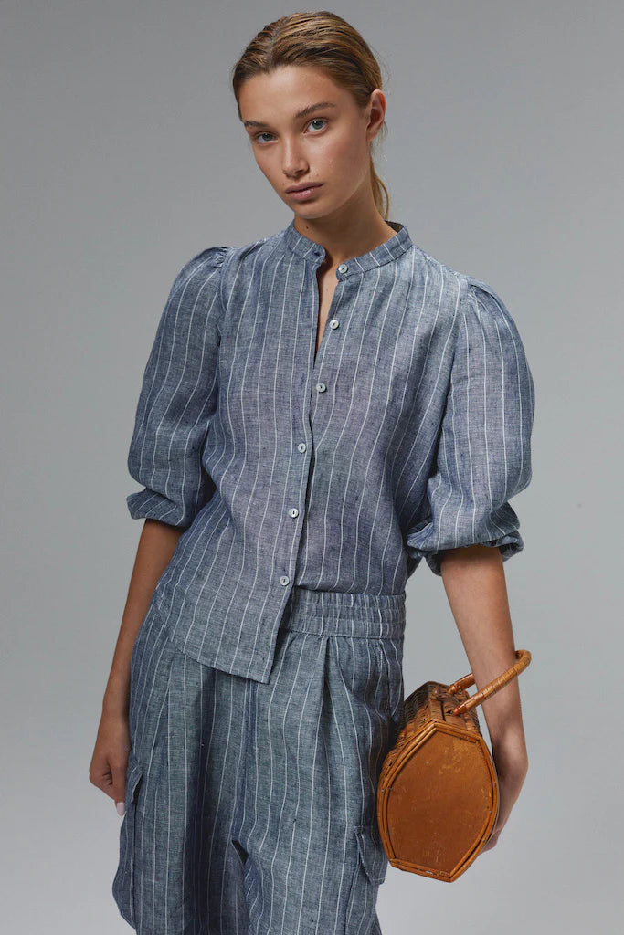 Meknes Linen Shirt | Navy Stripes