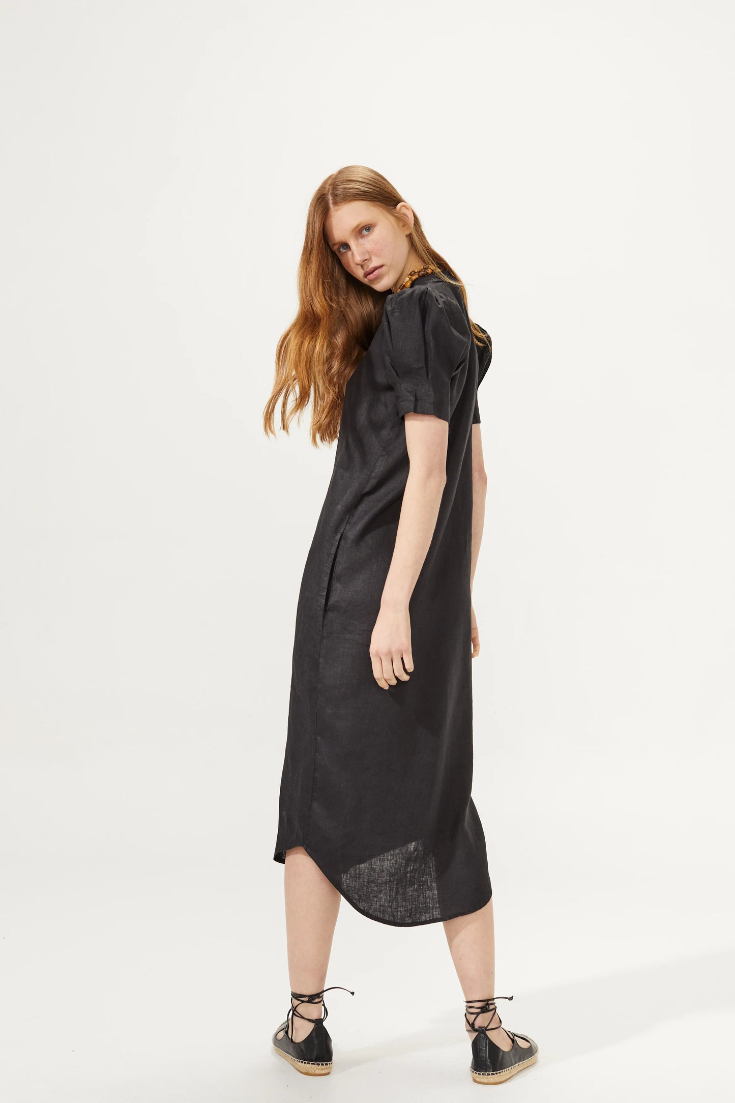 Athina Midi Linen Dress | Black