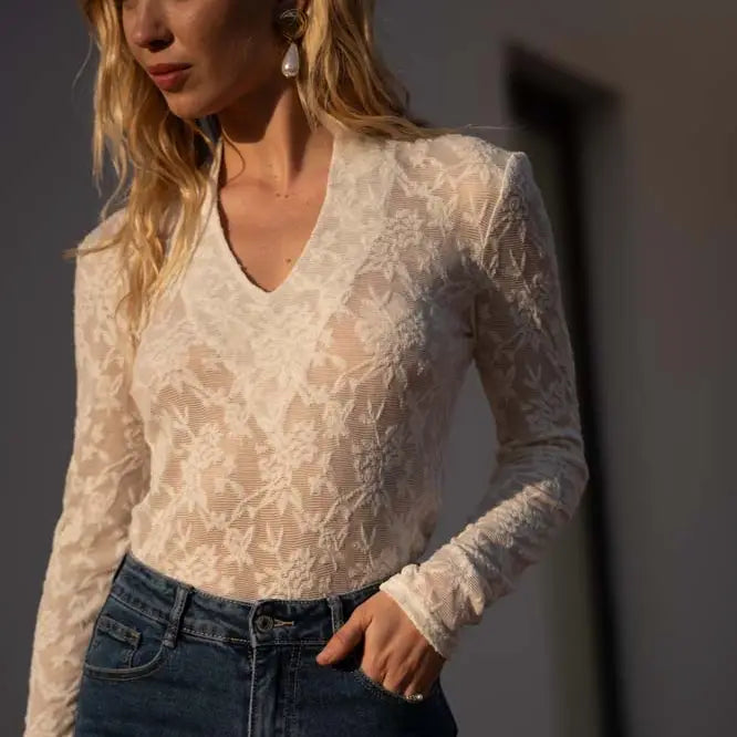 V-Neck Lace Top