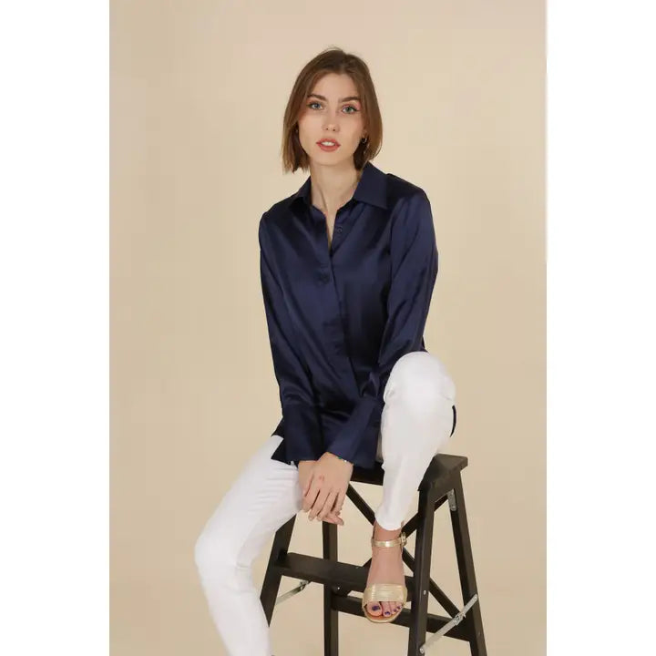 Lea Satin Button Up Shirt