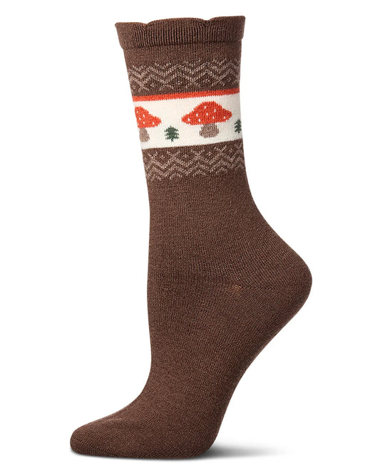 Mushroom Fairisle Ladies Cashmere Crew