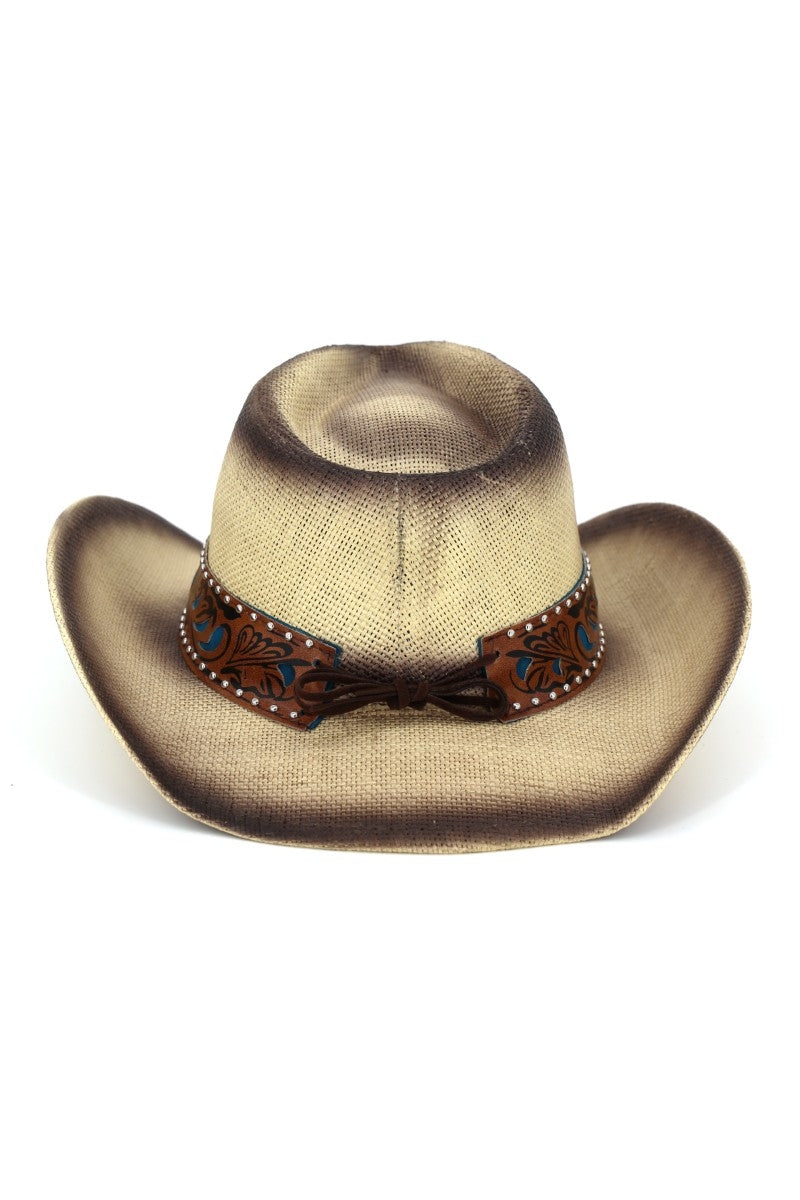 Floral Concho Band Two Tone Straw Cowboy Hat