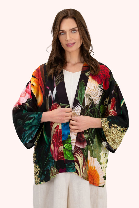 Mid Length Kimono | Opulent Florals Chocolate