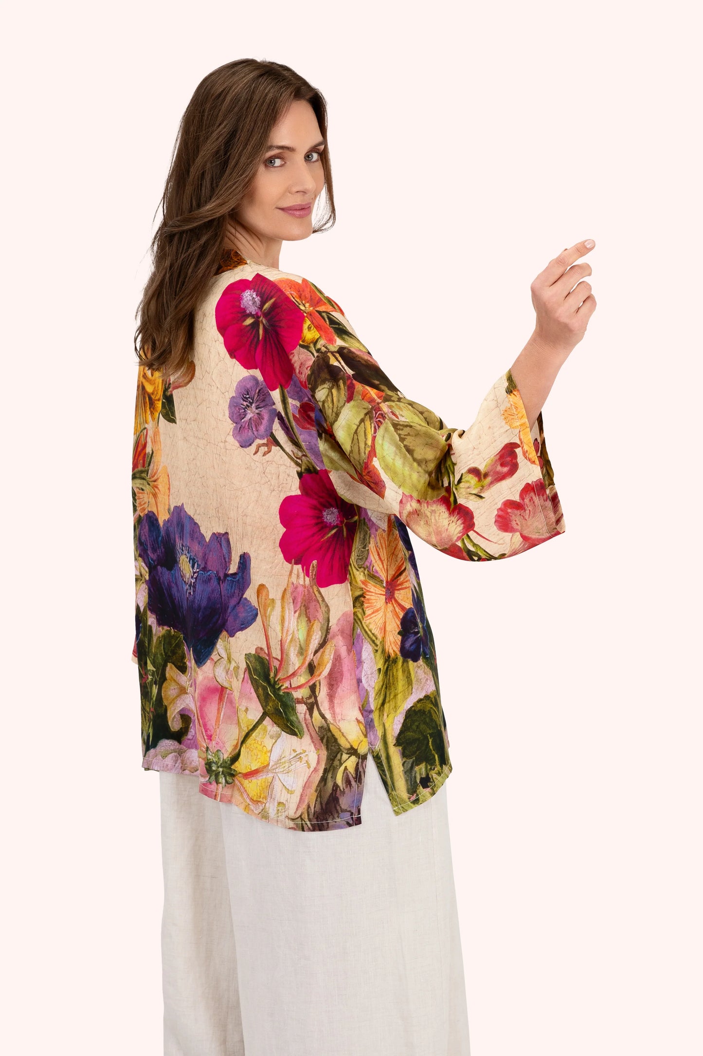 Cream Posy Mid Length Kimono