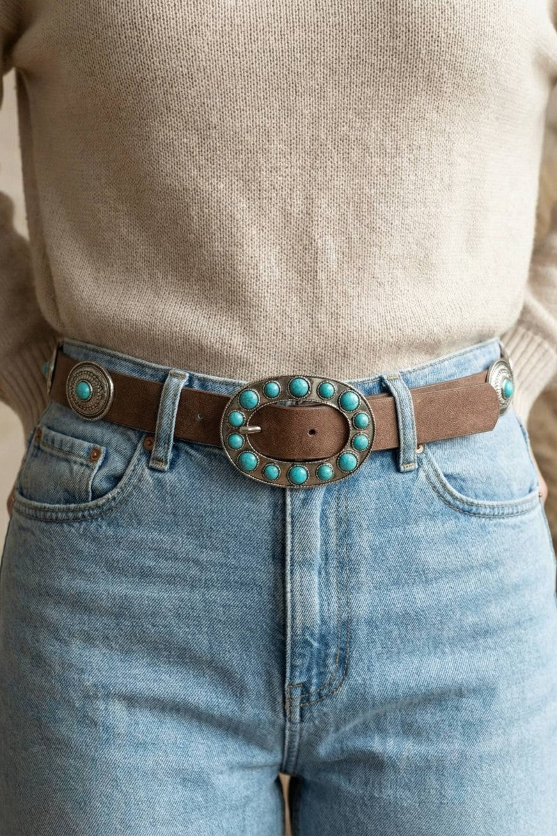 Western Round Turquoise Buckle Concho Belt