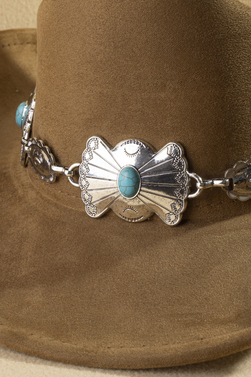 Turquoise Concho Chain Band Western Cowboy Hat