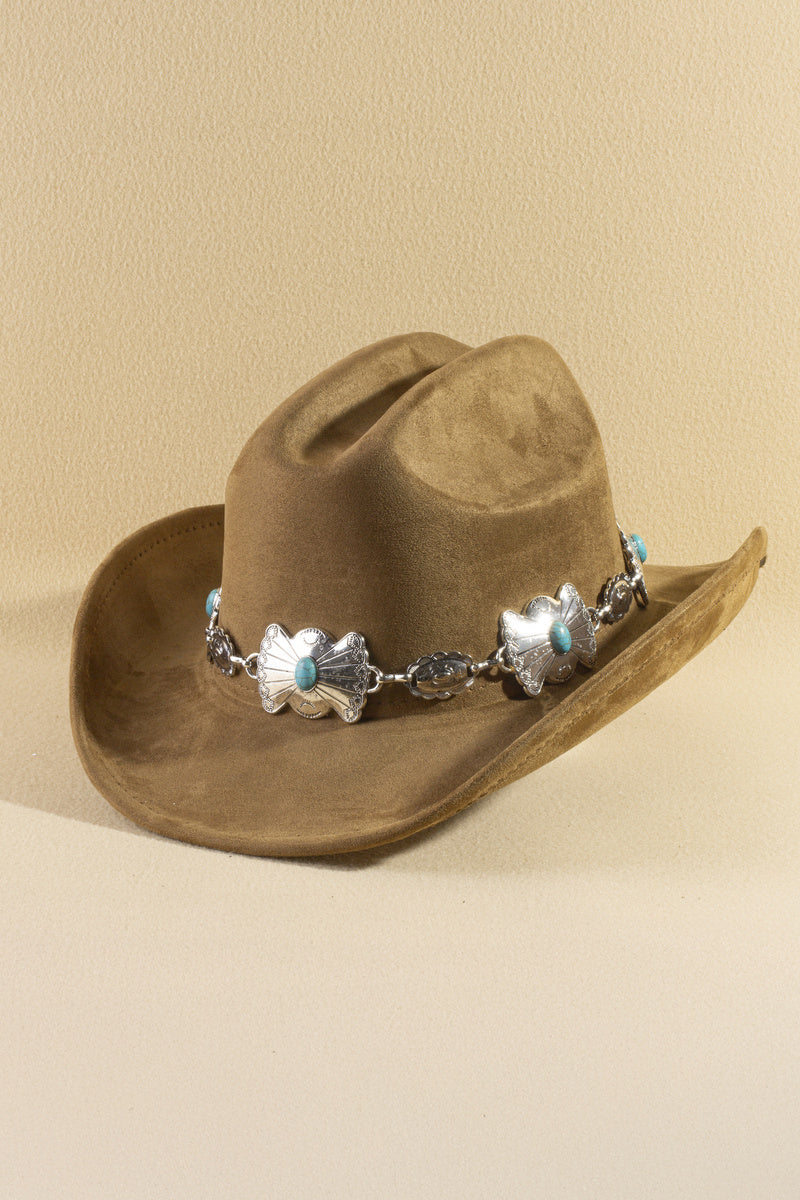 Turquoise Concho Chain Band Western Cowboy Hat