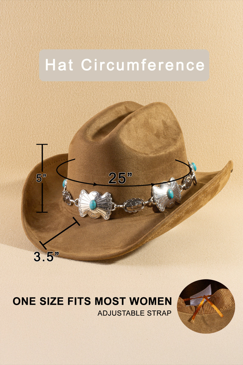 Turquoise Concho Chain Band Western Cowboy Hat