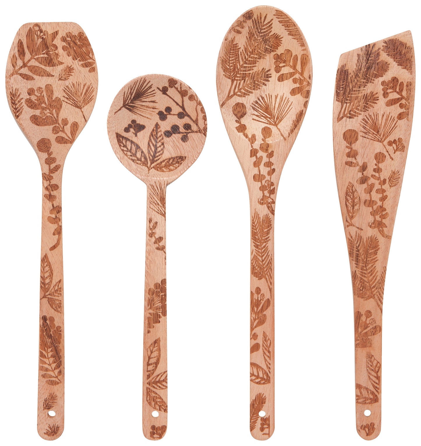 Winterberry Engraved Neem Wood Utensils | Set of 4