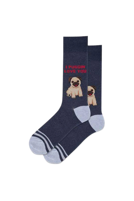 HOTSOX Men's I Puggin Love You Crew Socks