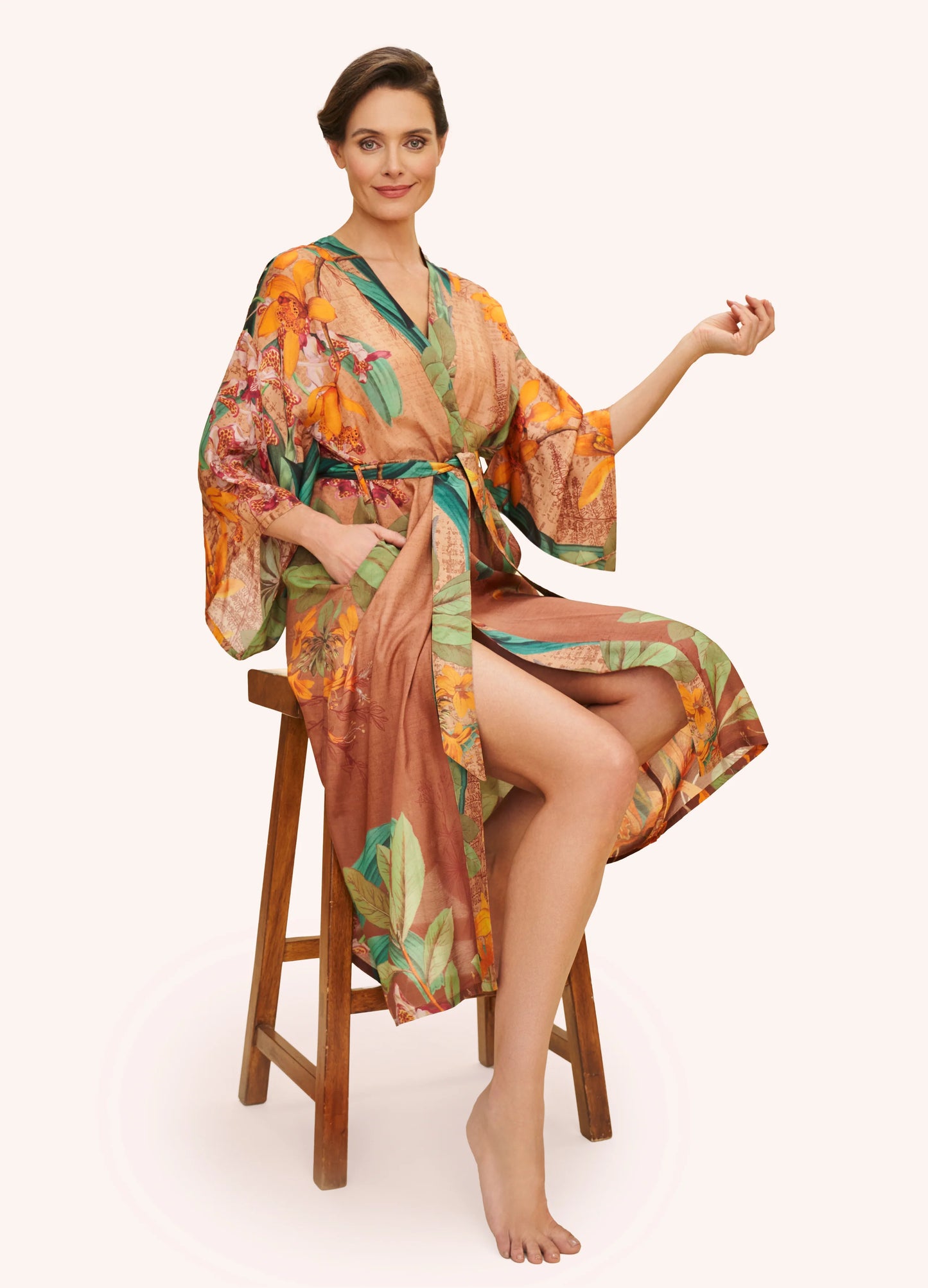 Botany Bliss in Taupe Kimono Gown