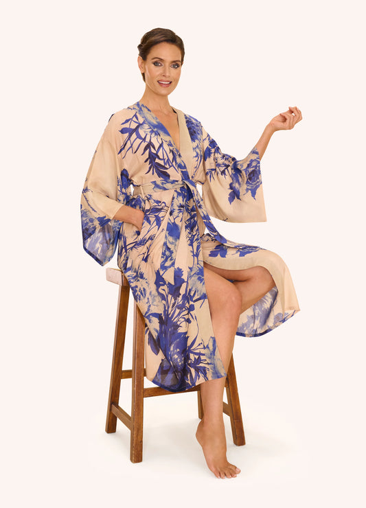 China Blue Blooms Kimono Gown