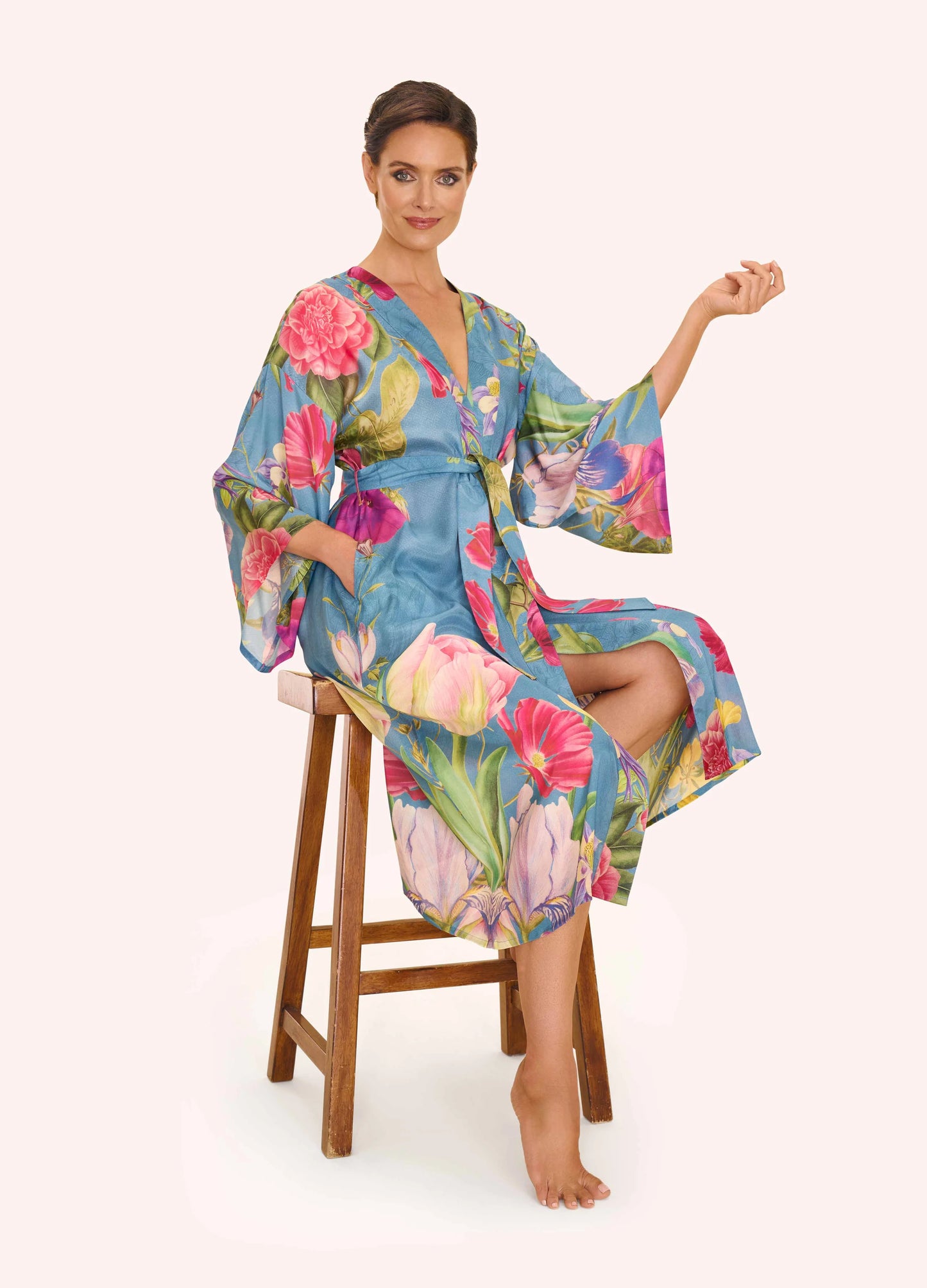 Kimono Gown - Floral Study - Denim