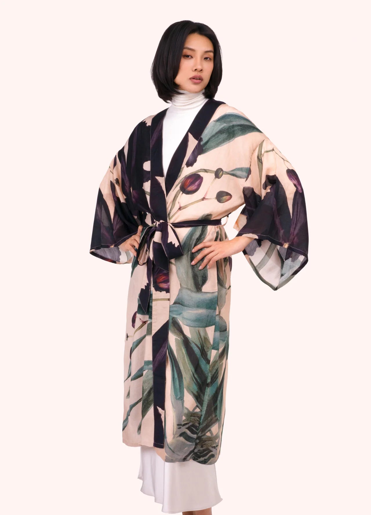 Long Kimono Gown - Midnight Orchid