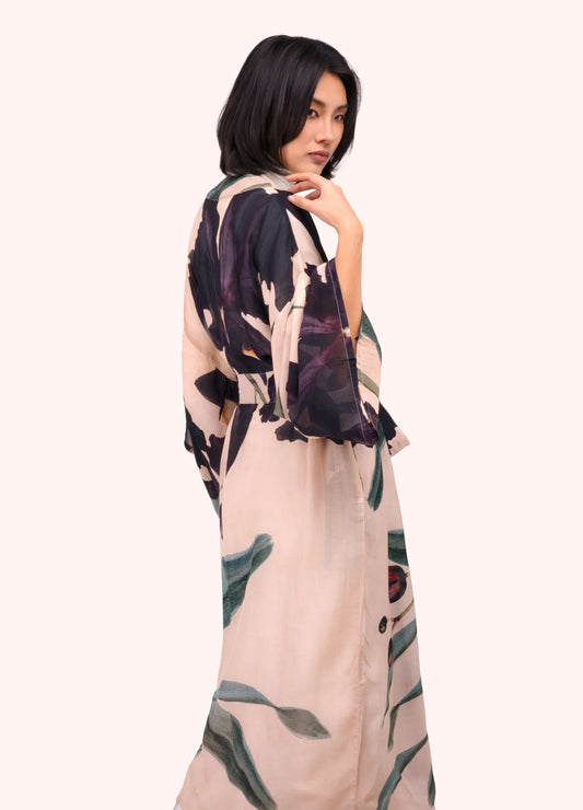 Long Kimono Gown - Midnight Orchid