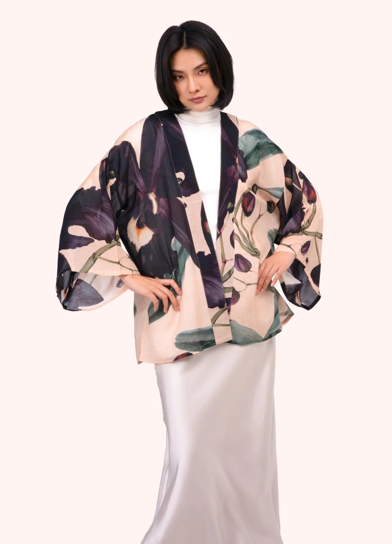 Short Kimono Jacket - Midnight Orchid