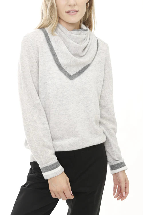 Cashmere Long Sleeve Sweater with Triangle Scarf