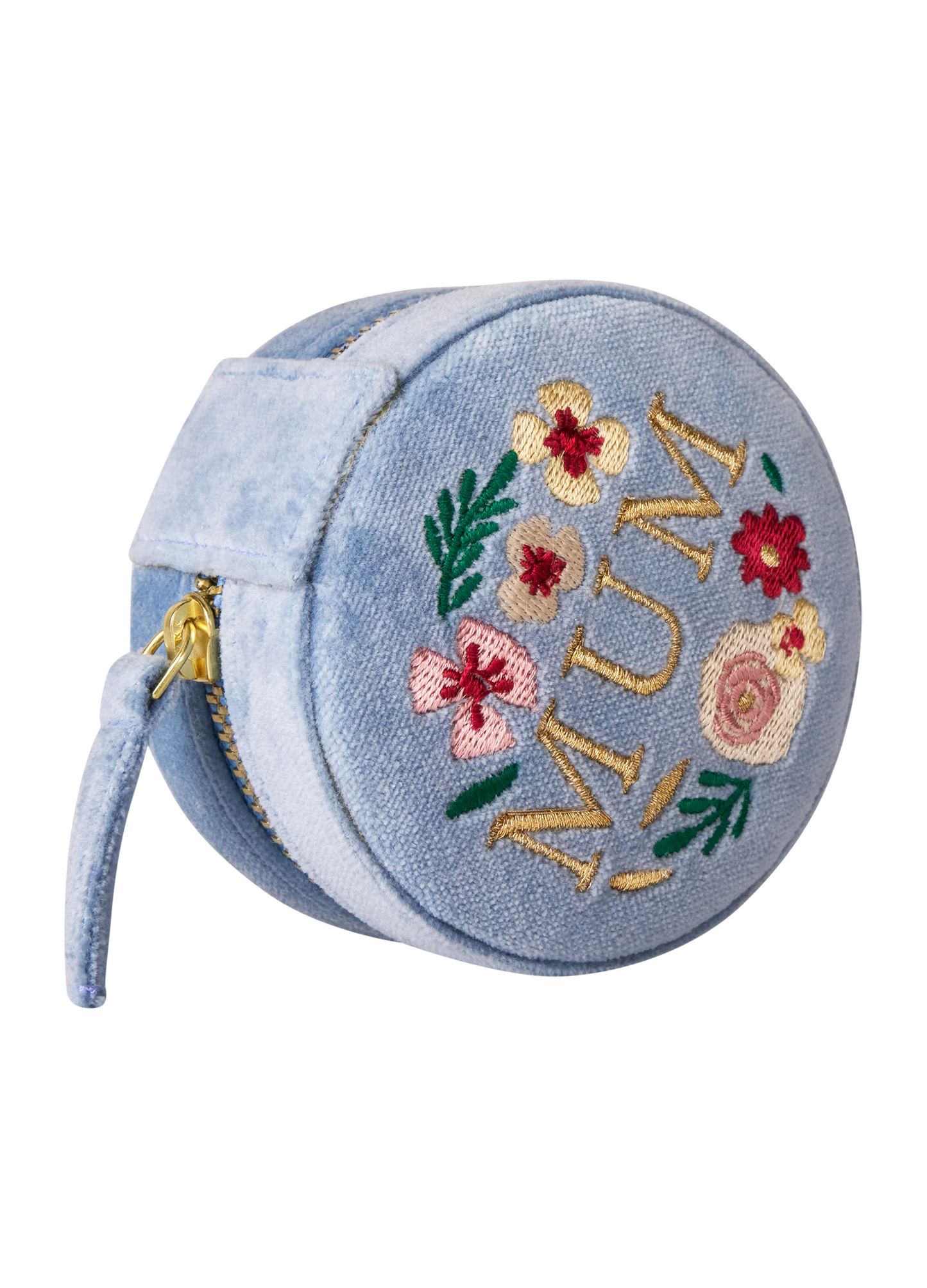 Round Velvet Jewellery Box - Lovely Mum - Denim