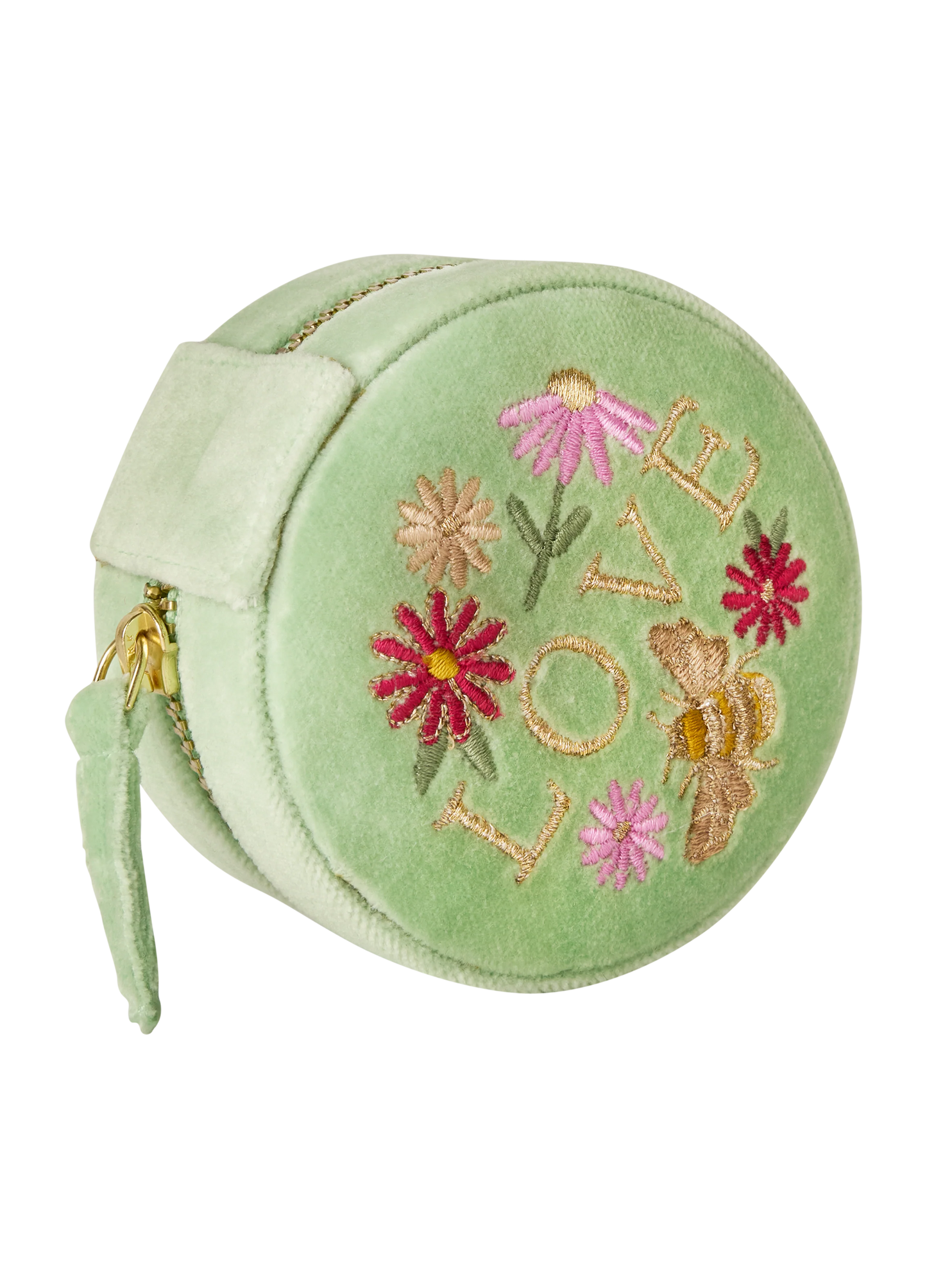 Round Velvet Jewellery Box - Love in a Meadow - Mint