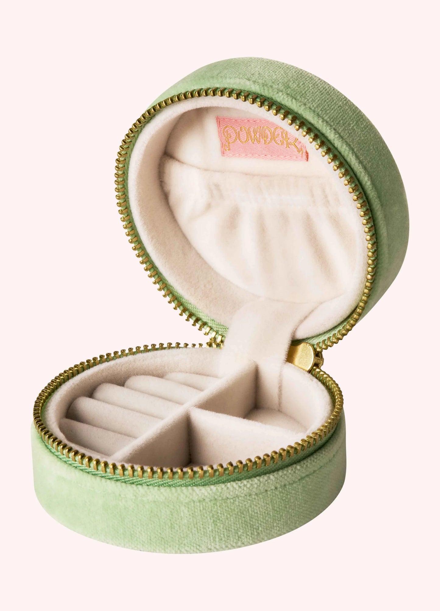 Round Velvet Jewellery Box - Love in a Meadow - Mint