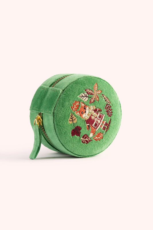 Round Velvet Jewellery Box - Fox