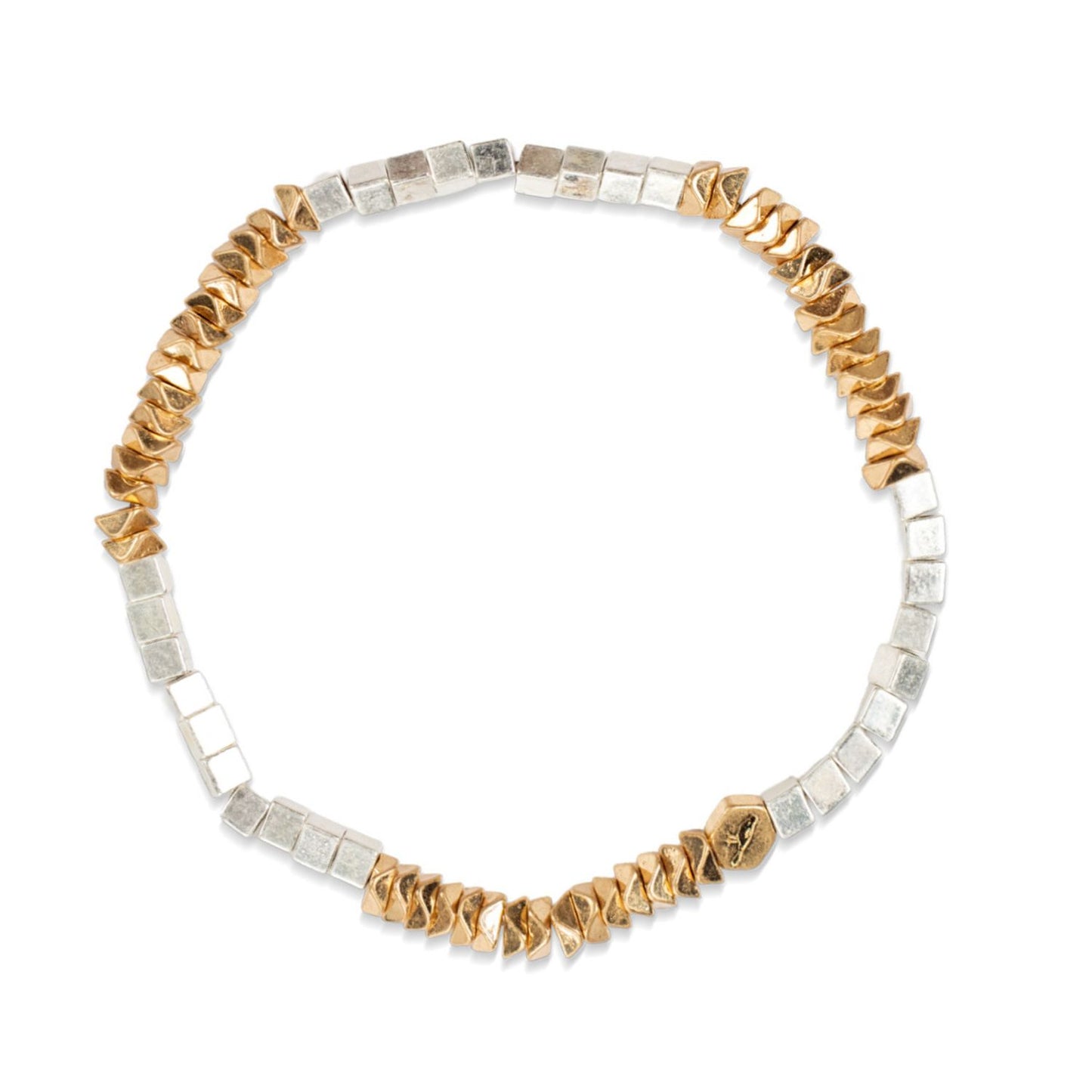 Mini Metal Stacking Bracelet - Geometric Beads Gold & Silver
