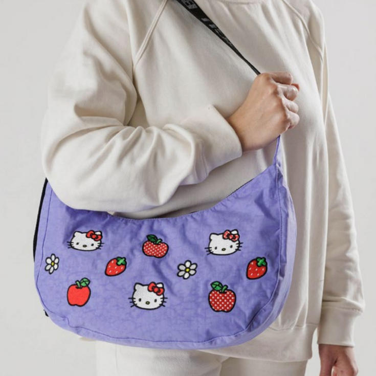 Medium Nylon Crescent Bag - Embroidered Hello Kitty
