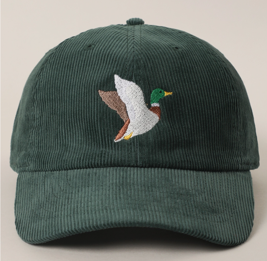 Flying Mallard Embroidered Corduroy Baseball Cap