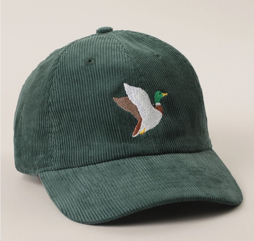 Flying Mallard Embroidered Corduroy Baseball Cap