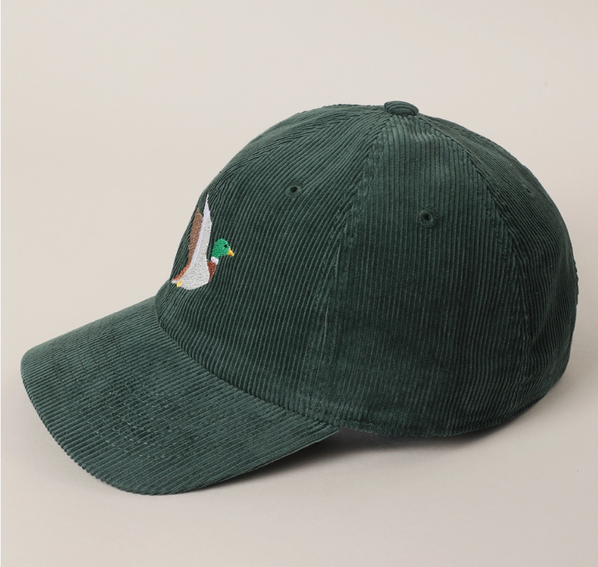 Flying Mallard Embroidered Corduroy Baseball Cap