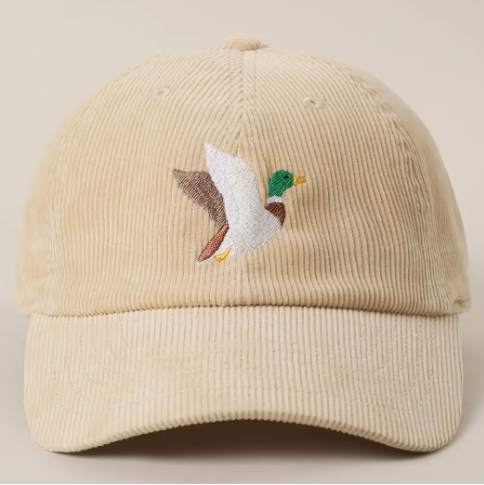 Flying Mallard Embroidered Corduroy Baseball Cap