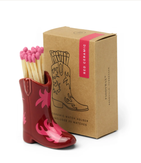 Cowboy Boot Match Holder - Red & Pink Flame