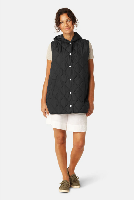 Quilted Long Vest | Dark Indigo