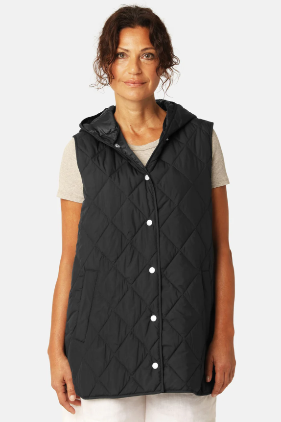 Quilted Long Vest | Dark Indigo