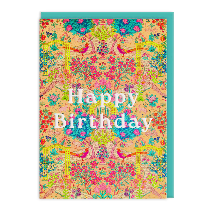 Neon Floral Ornate Birthday Card
