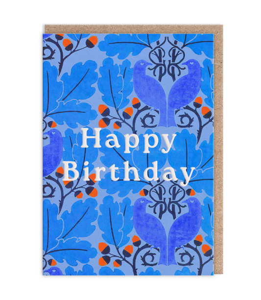Neon Floral Blue Oak Birthday Card