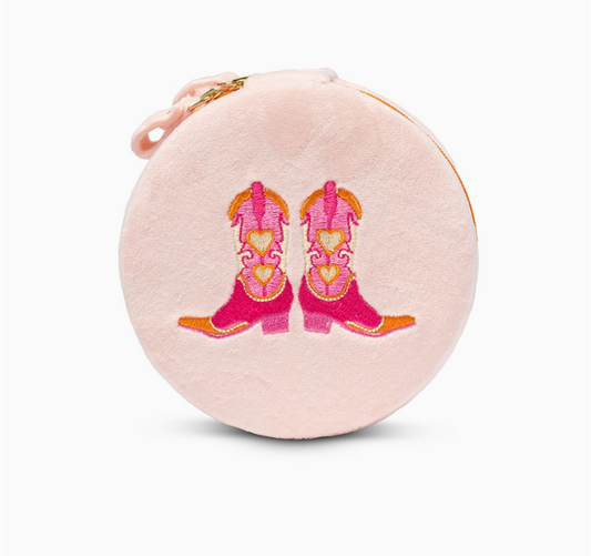 Velvet Jewelry Zip Case | Pink Cowgirl Boots