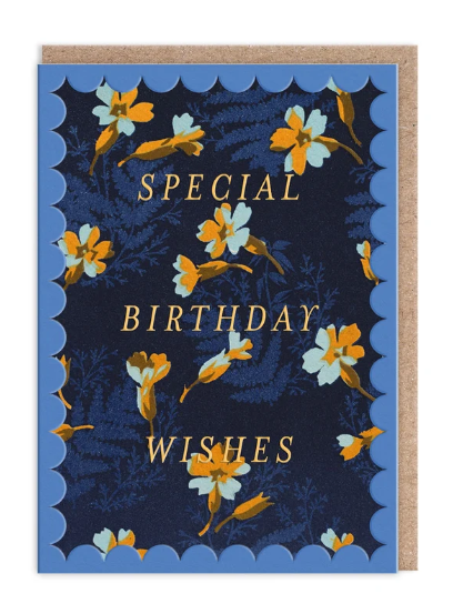 Scalloped Navy and Orange Greeting Card