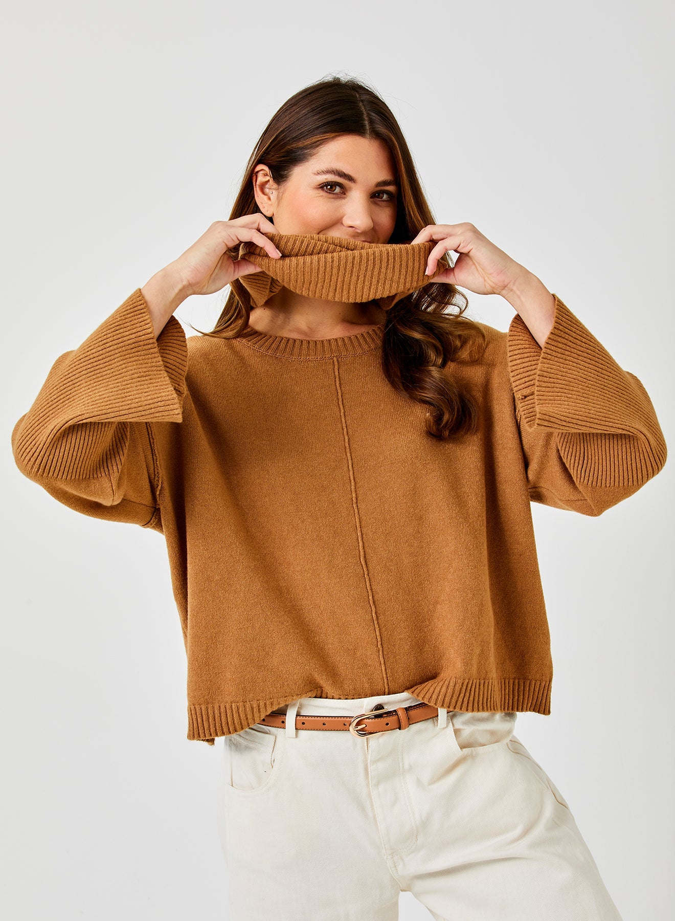 Tery Rib Neck Sweater With Snood